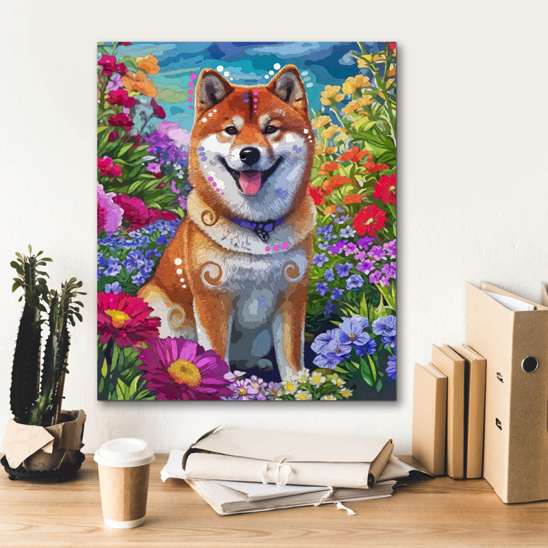 Toile épique Graffiti «Spring Shiba Inu» par Dean Russo, 20 po x 24 po