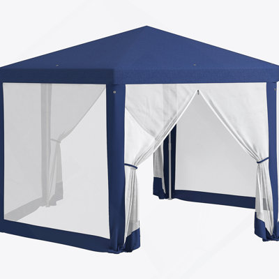 Outsunny 13' X 11' Outdoor Party Tent, Hexagon Sun Shade Shelter Canopy With Protective Mesh Screen Sidewalls, Ropes & Stakes