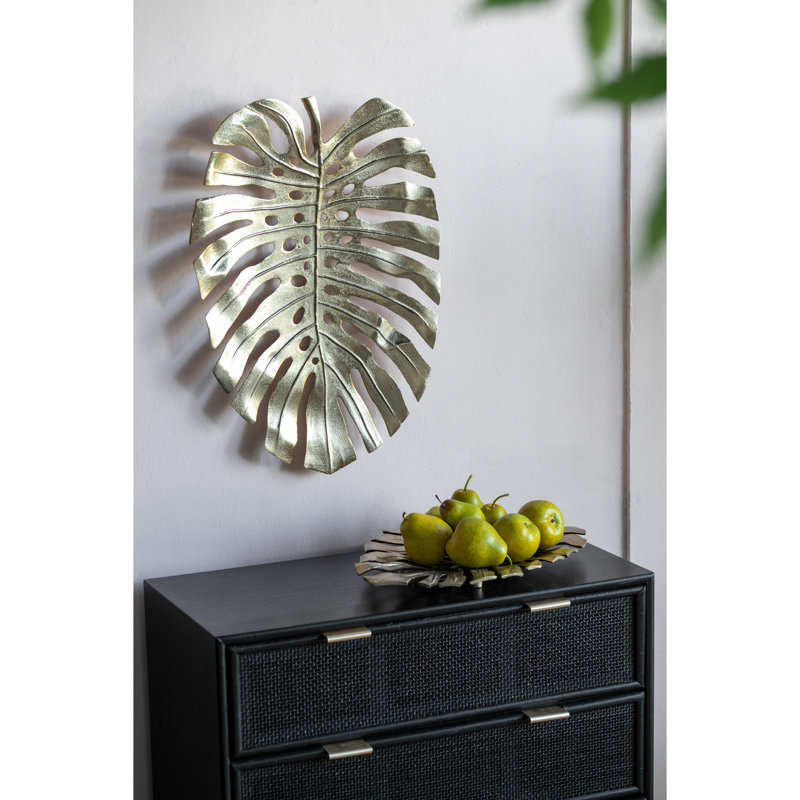 Décoration murale feuille d'or 24,8 x 17,3 x 2 po - Élégance contemporaine en aluminium