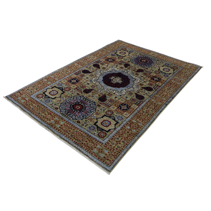 Hand Knotted Wool Area Rug in Sea Green
