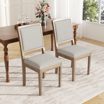 Upholstered Farmhouse Dining Chair with Silver Nailhead Accents,Wood Legs, Comfortable Seat for the Kitchen and Dining Room