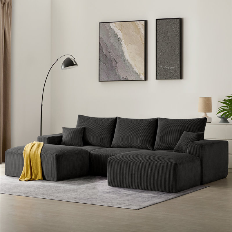 Boneless 113''Free Combination Sectional-No Assembly Required Sofa, 3 Seat Sleeper Sofa Bed Couches, Black Corduroy