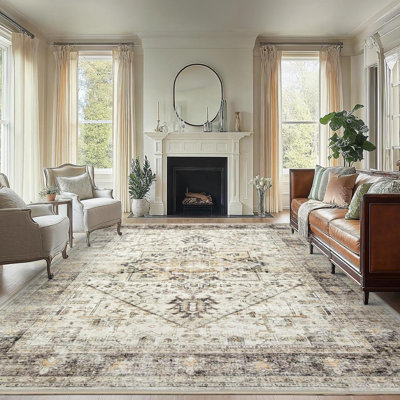 Rugs, Low-Profile  Washable Area Rug With Non-Slip Backing & Durable Edge Binding, Vintage Rugs For Living Room, Bedroom, Dinning Room