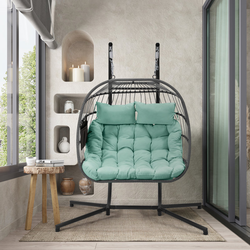 Balancelle avec support pour 2 personnes EROMMY, Bleu Tiffany
