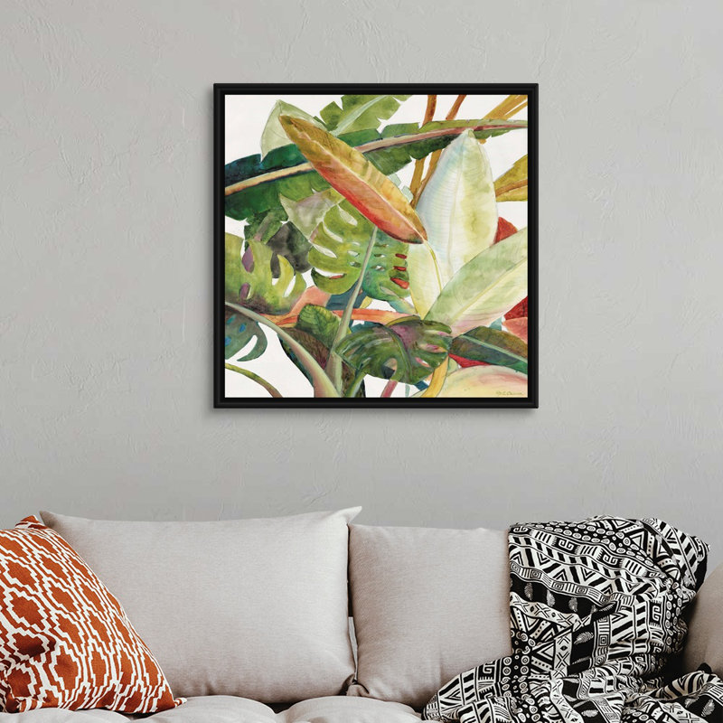 «Tropical Lush Garden Square II» par Marie Elaine Cusson - reproduction d'art sur toile, H 32 po x l 32 po, Noir