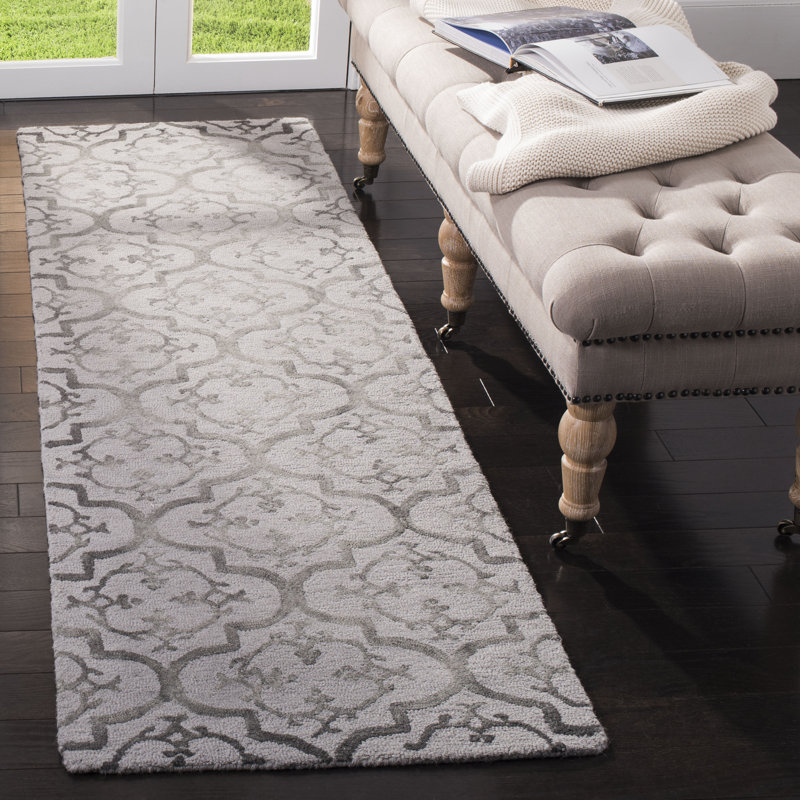 Tapis gris en laine touffeté à la main Oakton, Tapis de couloir 2 pi 3 po x 8 pi