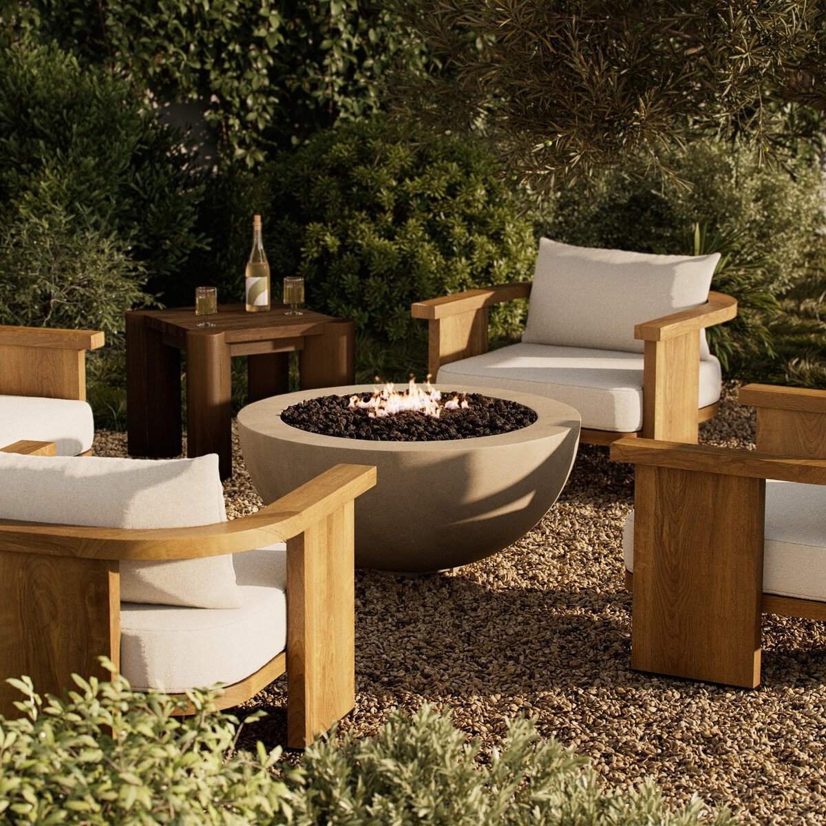 Round Fire Pit Table, Natural Concrete, Natural Gas
