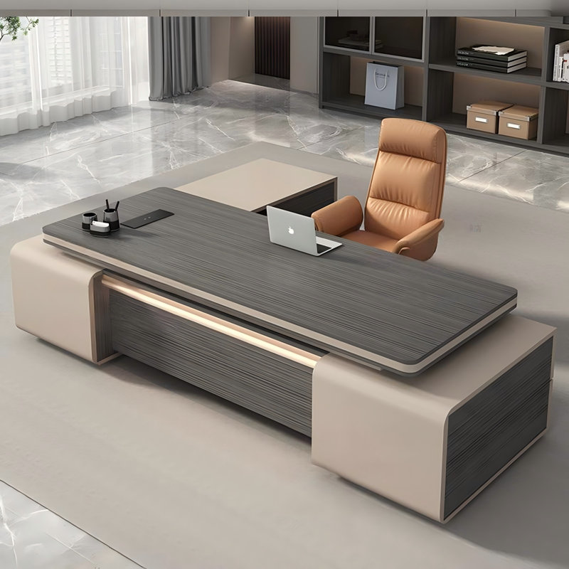 Bureau en L 110,24 "de qualité supérieure avec armoires doubles, H 29,53 po x l 110,24 po x P 62,99 po