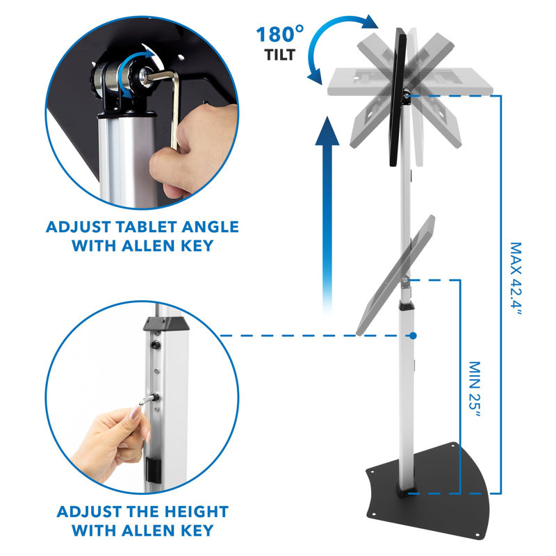 Adjustable Anti-Theft Black and Silver Tablet Floor Stand