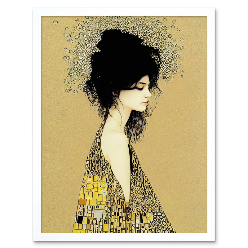 Klimt Style Woman Multicoloured Shawl - Print, 43cm H x 33cm W x 2cm D, White Framed Unframed