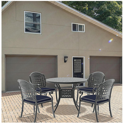5-Piece Set Of Cast Aluminum Patio Furniture With Black Frame and Blue Seat Cushions(same sku:W1710S00070)
