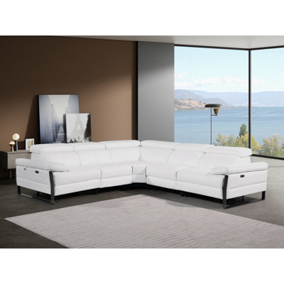 Top Grain Italian Leather 5-Piece L-Shaped Modular Power Reclining Sectional With Power Headrests