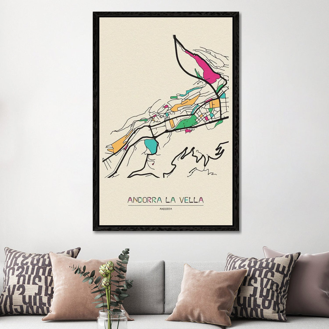 Andorra La Vella, Andorra Map by Ayse Deniz Akerman - Print on Canvas