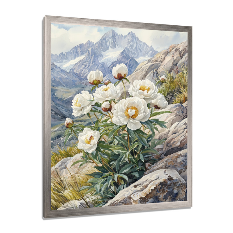 Gethro - Salon d'art mural floral, Argent argent, H 40 po x l 30 po, Reproduction encadrée d'une seule photo