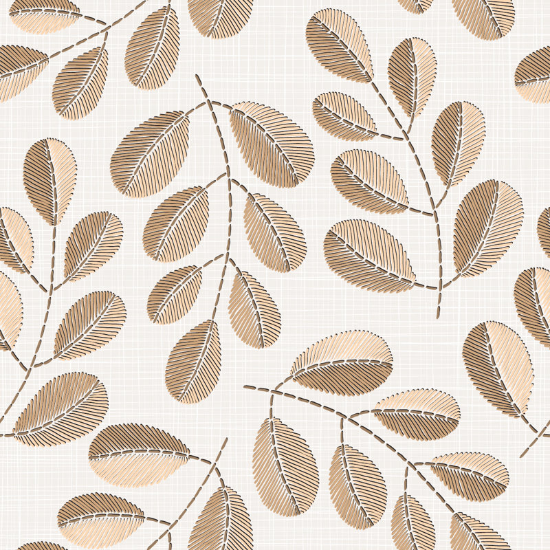 Panneau de papier peint adhésif beige L 18,75 pi x l 25 po Beige Leaves