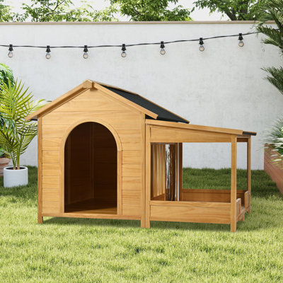 60.2" Wood Dog House  With Porch ,Side Window And Door