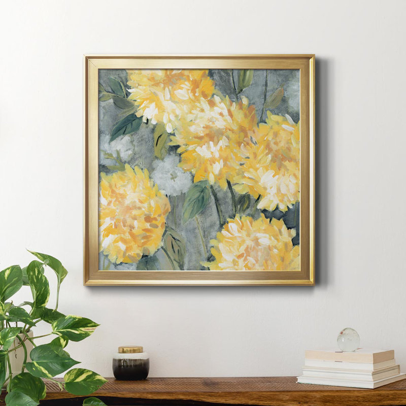 Yellow Mums - Peinture sur toile encadrée, Or, H 17,5 po x l 17,5 po x P 1,5 po