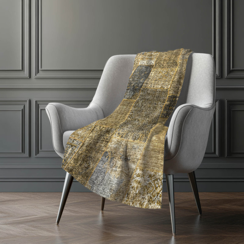 Addison Machine Washable Sherpa Throw Blanket, ASB669 Patchwork, Brun