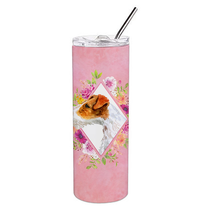 E23BF9F8391D466E9CA4F8DFEBD9A7DB de verre 20 oz à double paroi en acier inoxydable chiot, Orange Jack Russell Terrier, Rose