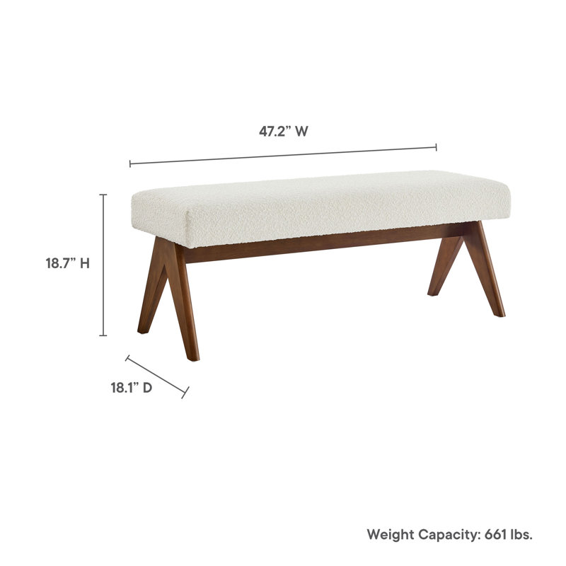 Lyra Boucle Upholstered Bench In Boucle, Ivory, 18.50"H x 47"W x 18"D