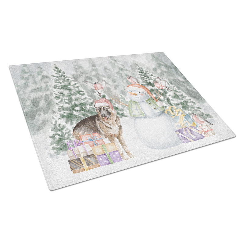 Berger allemand avec des cadeaux de Noël Planche à découper en verre