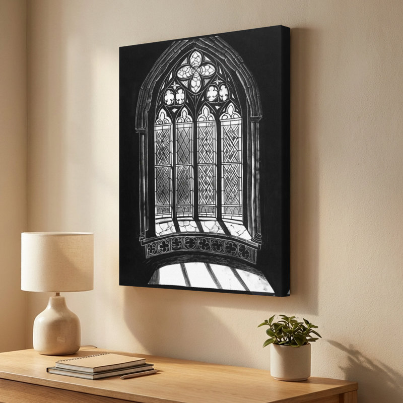 Toile gothique avec entrelacs complexes et motifs de losanges, art mural sur toile - Esquisse détaillée en noir et blanc. Peinture moderne, galerie profonde de 1 po, 24 po x 36 po