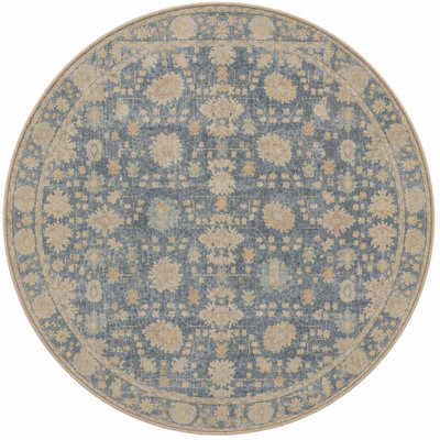 Harvey Blue Beige Floral Digital Print Cotton Area Rug