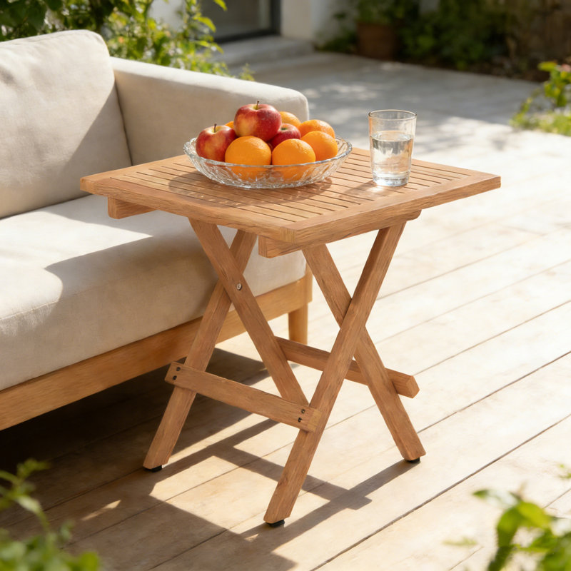 19.56 in Waterproof Teak Folding Side Table