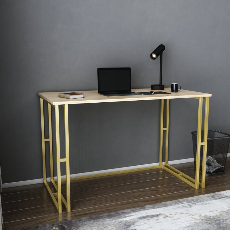 Kane Desk Metal Base Writing Desk, Dark Gray Oak/Black