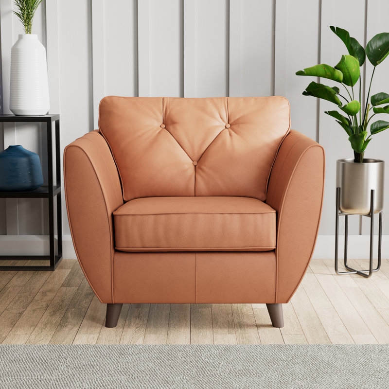Marylin Leather Armchair, Saddle, Dark Wood