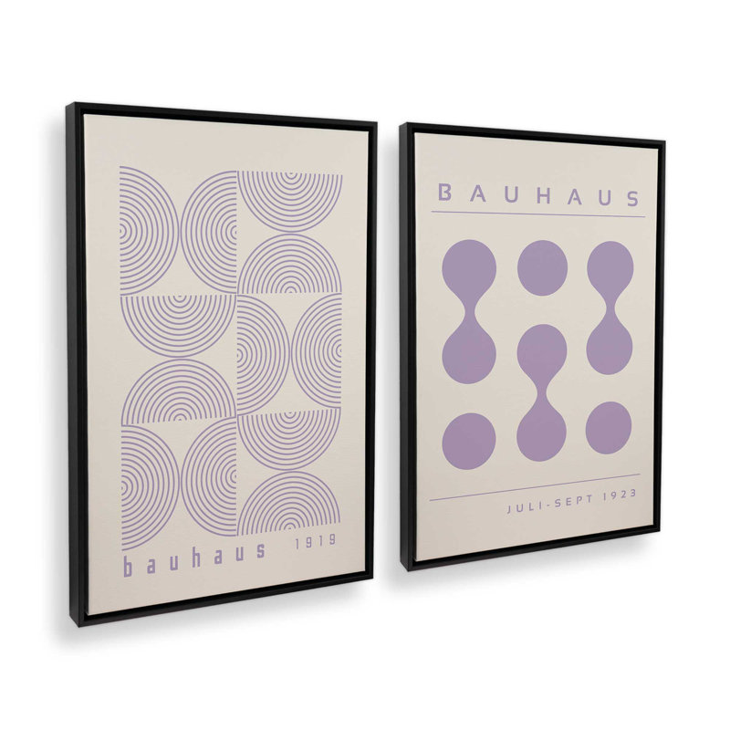 Bauhaus Flow and Composition en mauve I, ensemble de 2, H 48 po x l 66 po, Cadre flottant noir satiné