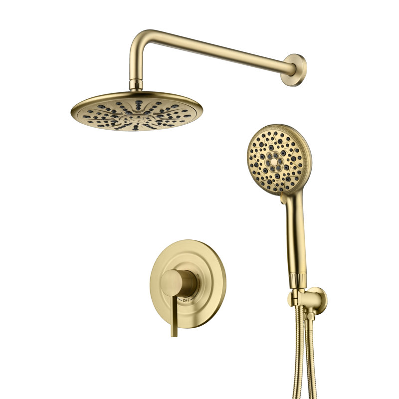 SUMERAIN Shower System Set with 9 Inch Rain Shower Head and 9 Settings Spray Hand Shower with Hard Water Filter, Brushed Gold