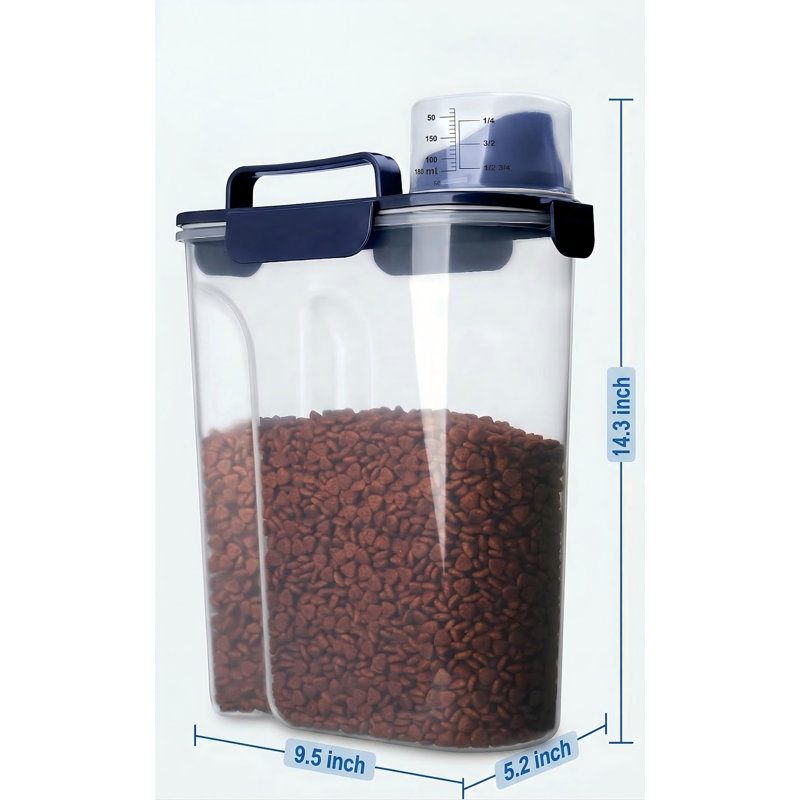 Contenant alimentaire pour animaux de compagnie, peut contenir 5 à 7 lb, distributeur hermétique avec bec verseur, poignée portative, bol pliable, bleu marine, 6 pte
