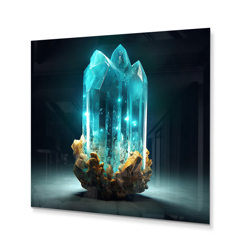 Turquoise Gold Vibrant Stones - Stone Geode Metal Wall Art Prints, 23" H x 23" W x 1" D
