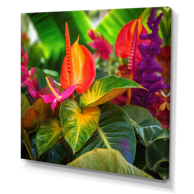 «Vibrantly Happy Blossoming Tropical Flowers», reproduction sur toile, H 24 po x l 24 po x P 1 po, Toile tendue