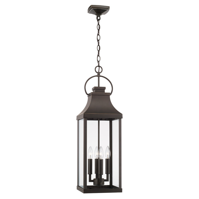 Lanterne suspendue d'extérieur 4 lumières l 9 po x H 29,5 po avec verre transparent Caden, Bronze huilé