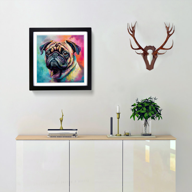 Pug Colour Field No.3 - Single Picture Frame Print on Wood, Black