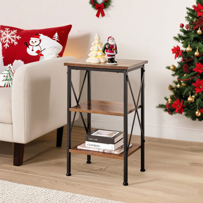 Table de bout industrielle à 3 niveaux - Tables de chevet étroites avec rangement pour chambre à coucher, salon ou petits espaces