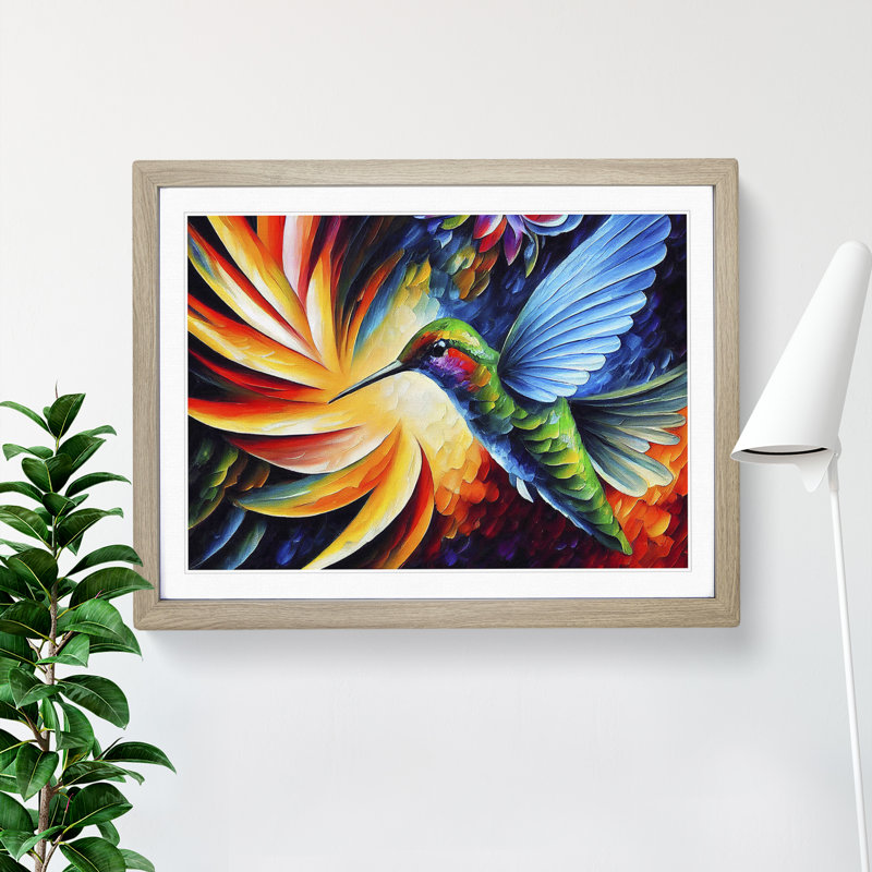 Hummingbird Vol.6 Abstract - Single Picture Frame Painting, 25cm H x 34cm W x 2cm D, Oak