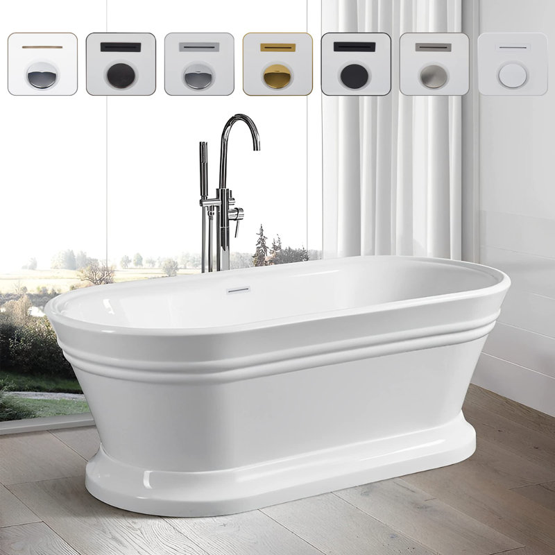 Athena 67" x 31" Freestanding Soaking Acrylic Bathtub, Pure White