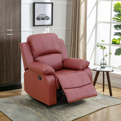 35" Wide Modern Vegan Faux Leather Manual Recliner Chair with Overstuffed Arm and Back - Red