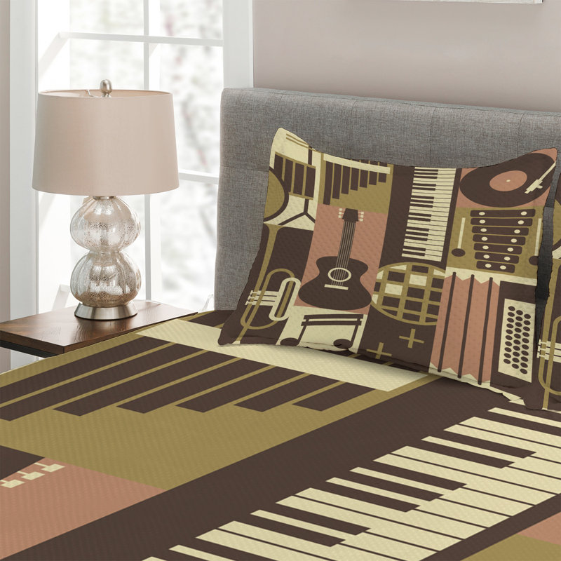 Music Farmhouse / Country Polyester Coverlet, King Bedspread + 2 Shams