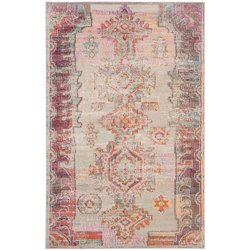 Tapis gris pâle / mauve de style Sud-Ouest Aliesha-May, Rectangle 3 pi x 5 pi