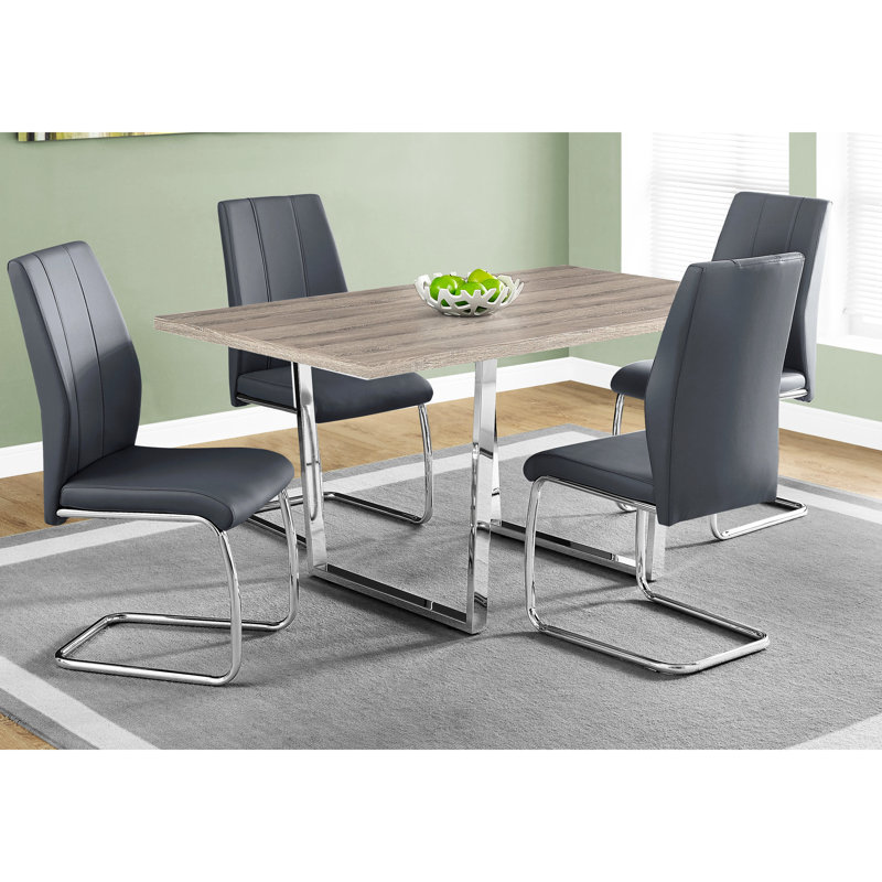 Table de cuisine moderne de 60 po taupe: plateau en bois et base rectangulaire en métal pour différentes occasions