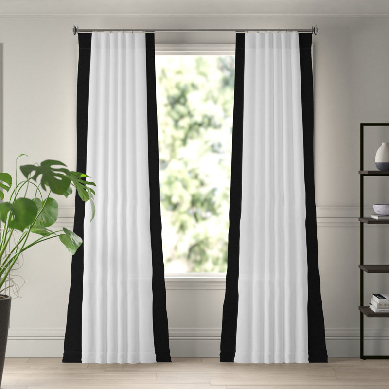 Rideaux en coton Limone Urban Limers, 50 po x 96 po, Blanc cassé chaud / noir