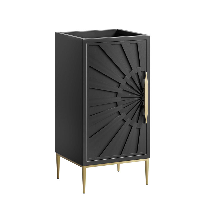 Black Solid Wood and MDF Single Bathroom Vanity Cabinet with Gold Base