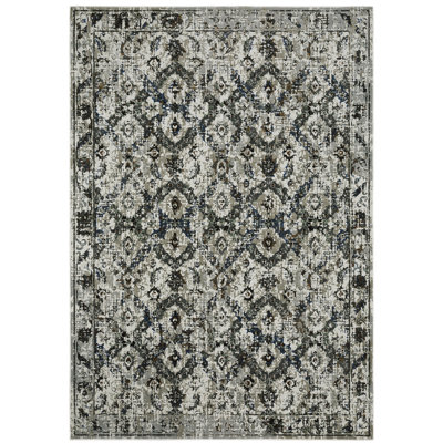 Tapis oriental en polyester tissé à la machine en gris