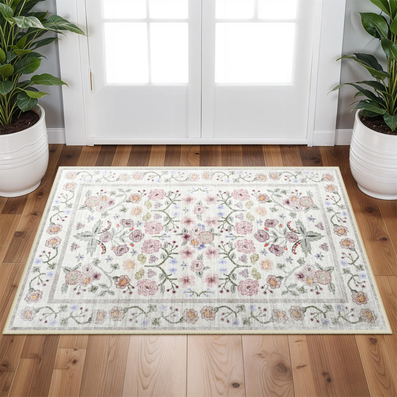 Large Oriental Floral Living Room Rug Washable Bedroom Rug Non-Slip Colorful Vintage Accent Floor Carpet For Home Decor