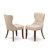 5-Pc Kitchen Table Set Includes a Pedestal Dinner Table and 4 Light Tan Linen Fabric Dining Chairs with Button Tufted- Antique Walnut-794752263-782292587