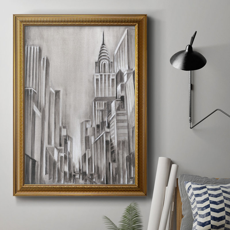 Art déco, paysage urbain I, toile encadrée de qualité supérieure - prête à être accrochée, L 16 po x H 20 po